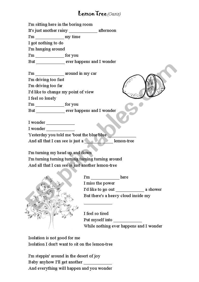 Lemon Tree worksheet