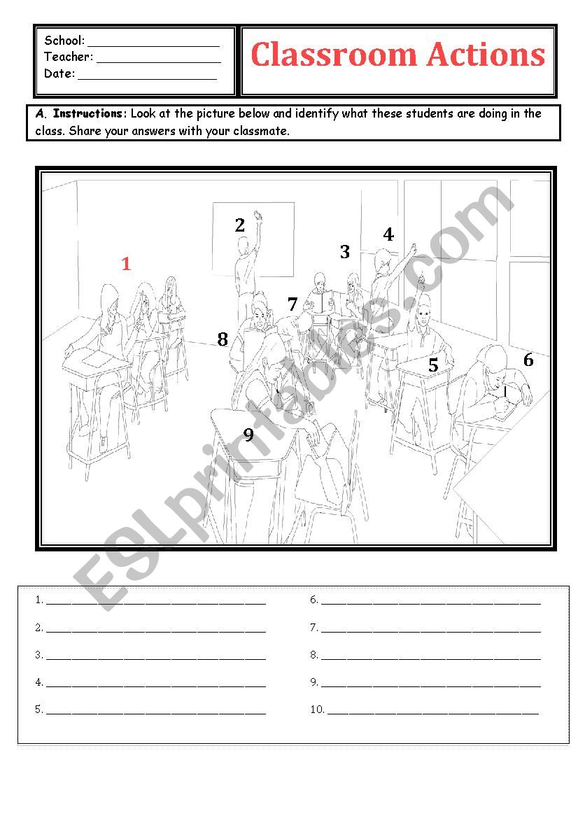 IDENTIFICATION OF CLASSROOM COMMANDS. (I DREW THE PICTURES) WITH ANSWERS