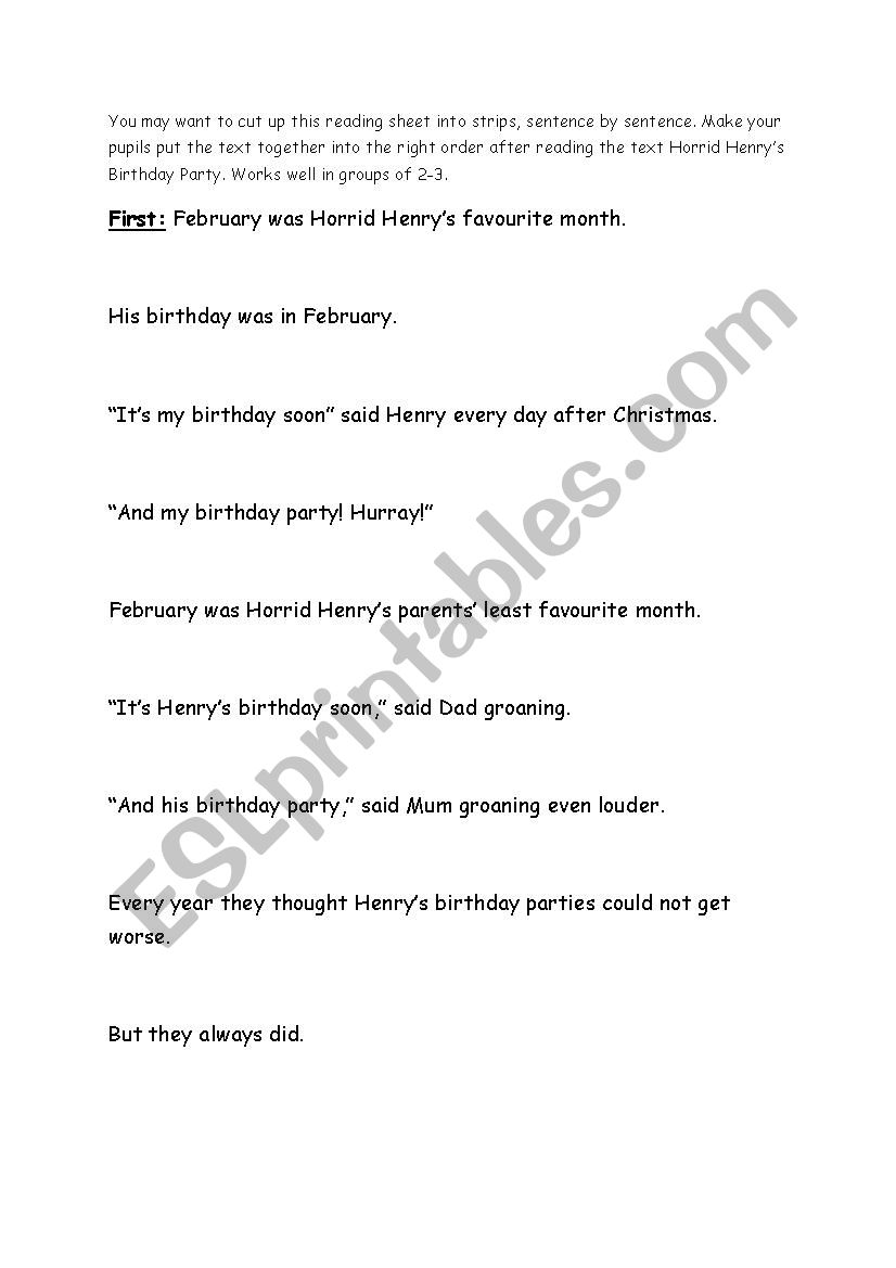 Horrid Henry worksheet