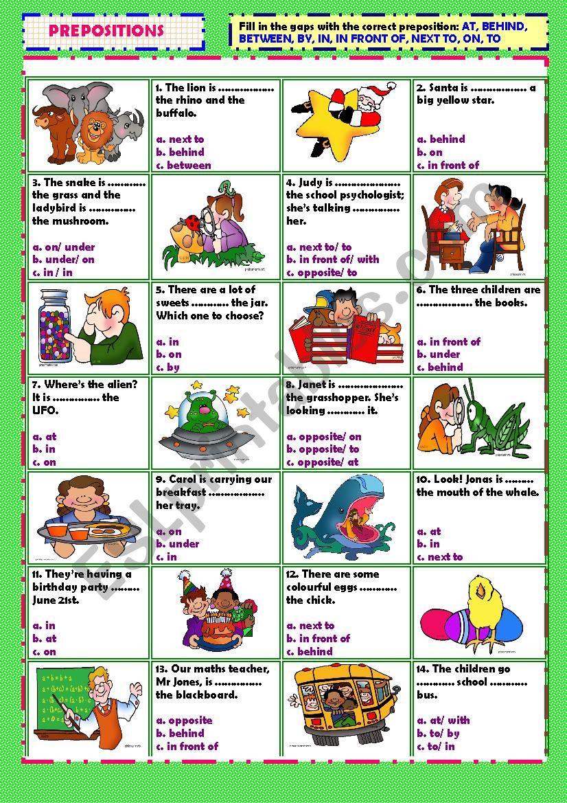 Prepositions (+ key) worksheet