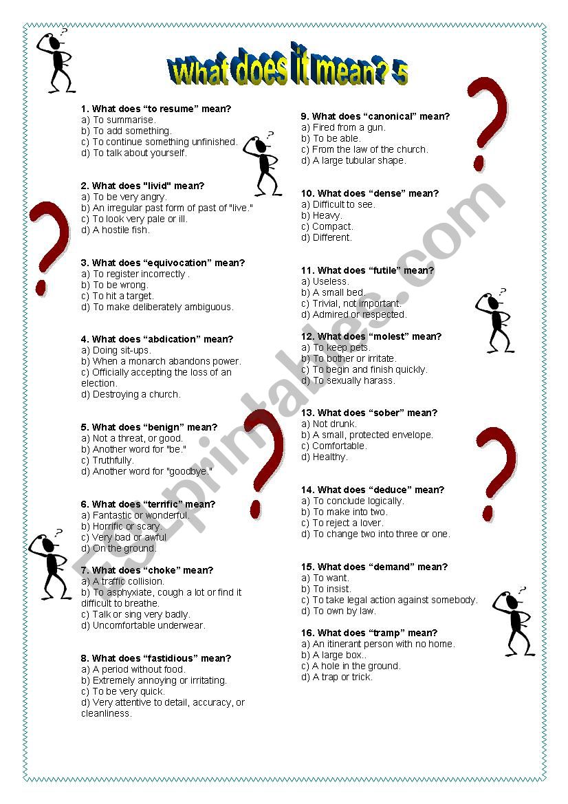 What does it mean? 5 - with test and answes