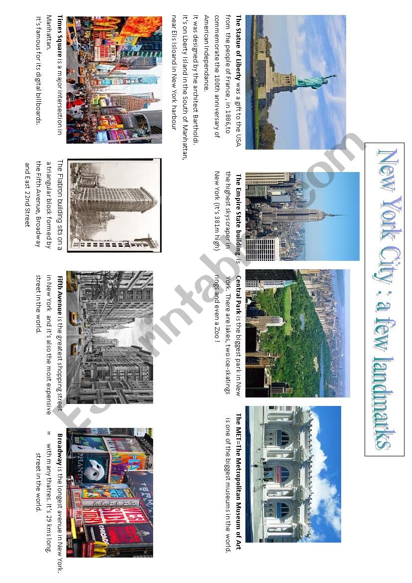 New York a few landmarks worksheet