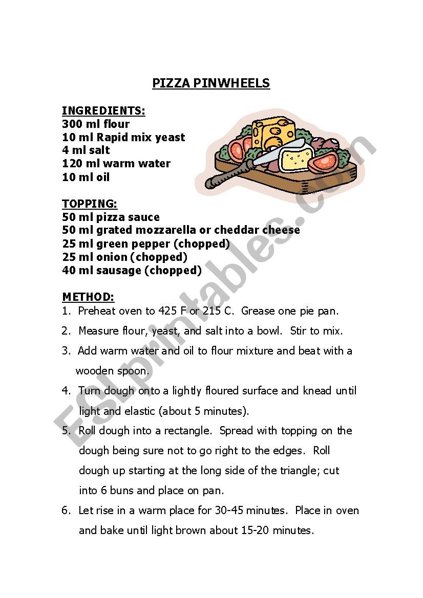 Pizza Pinwheels worksheet