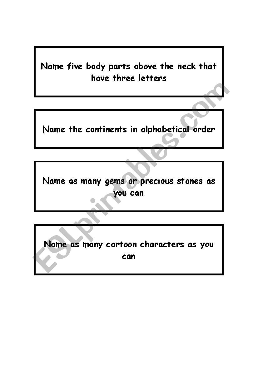 Name as many... worksheet