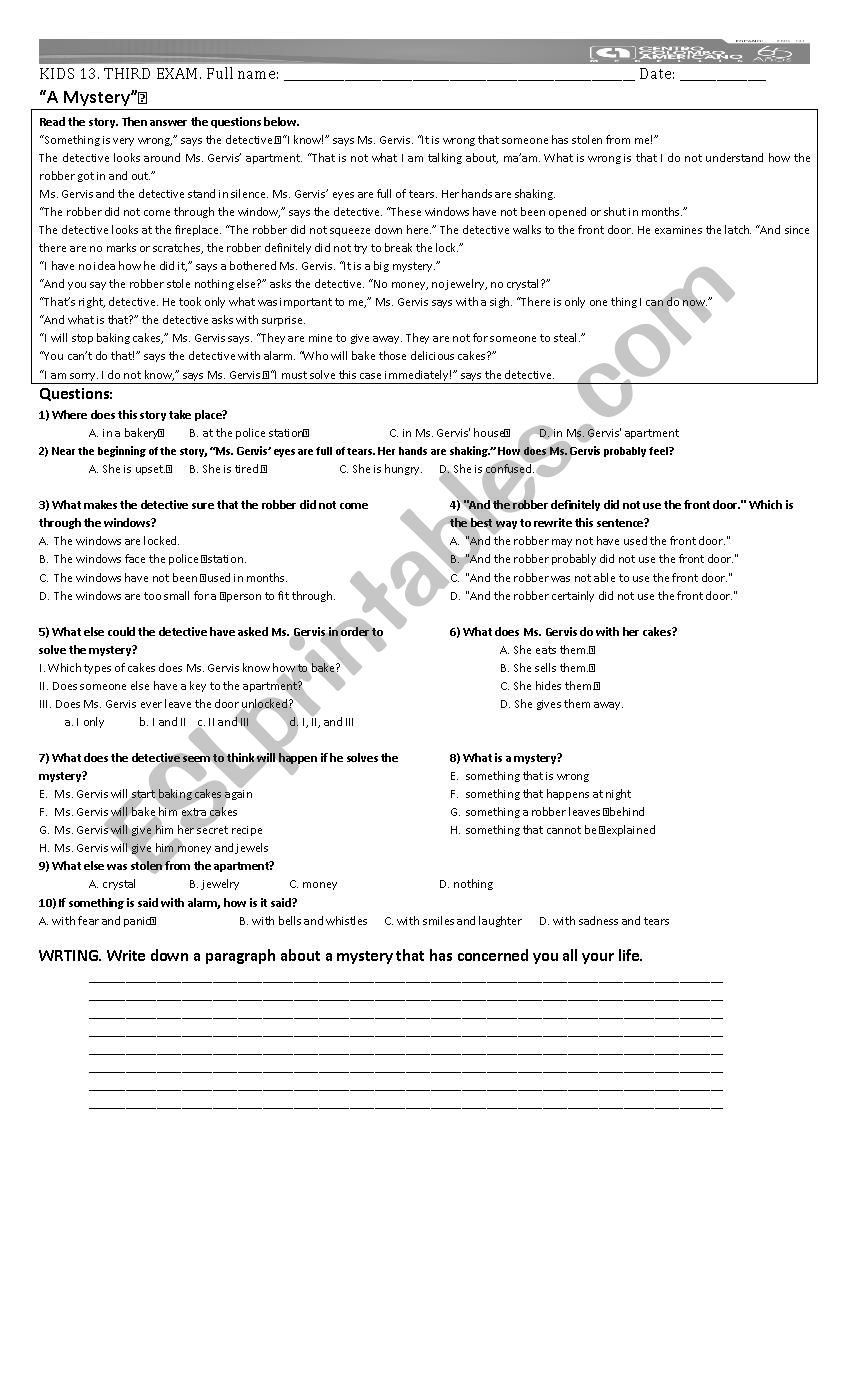 Mystery cases worksheet