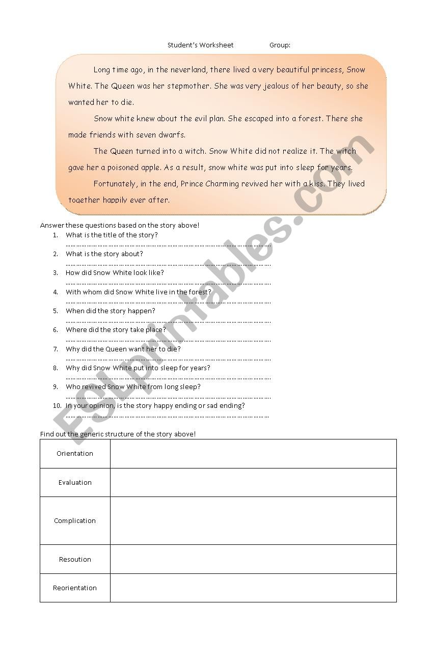 narrative worksheet