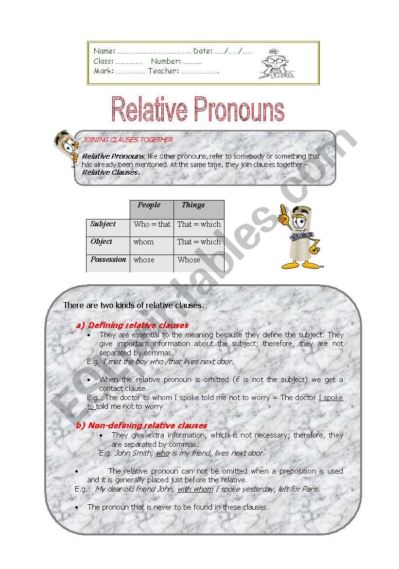 Relative Pronouns worksheet