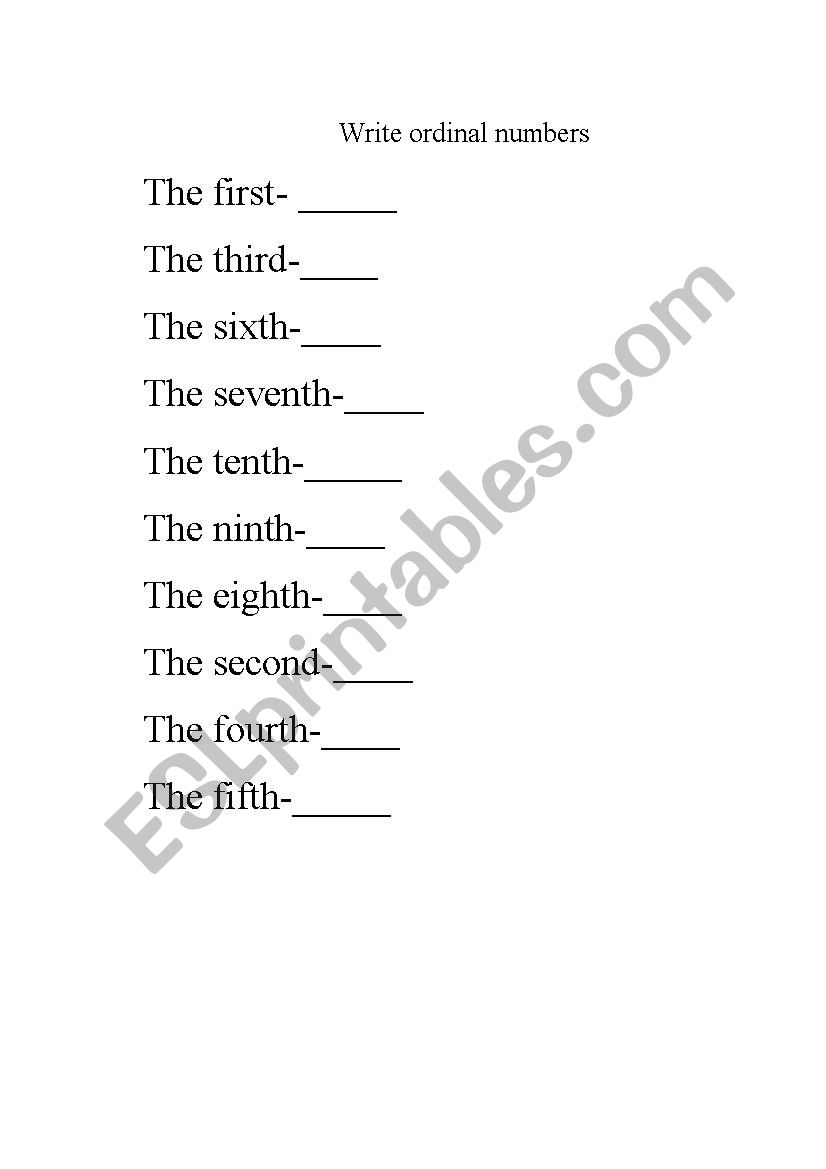 ordinal numbers worksheet