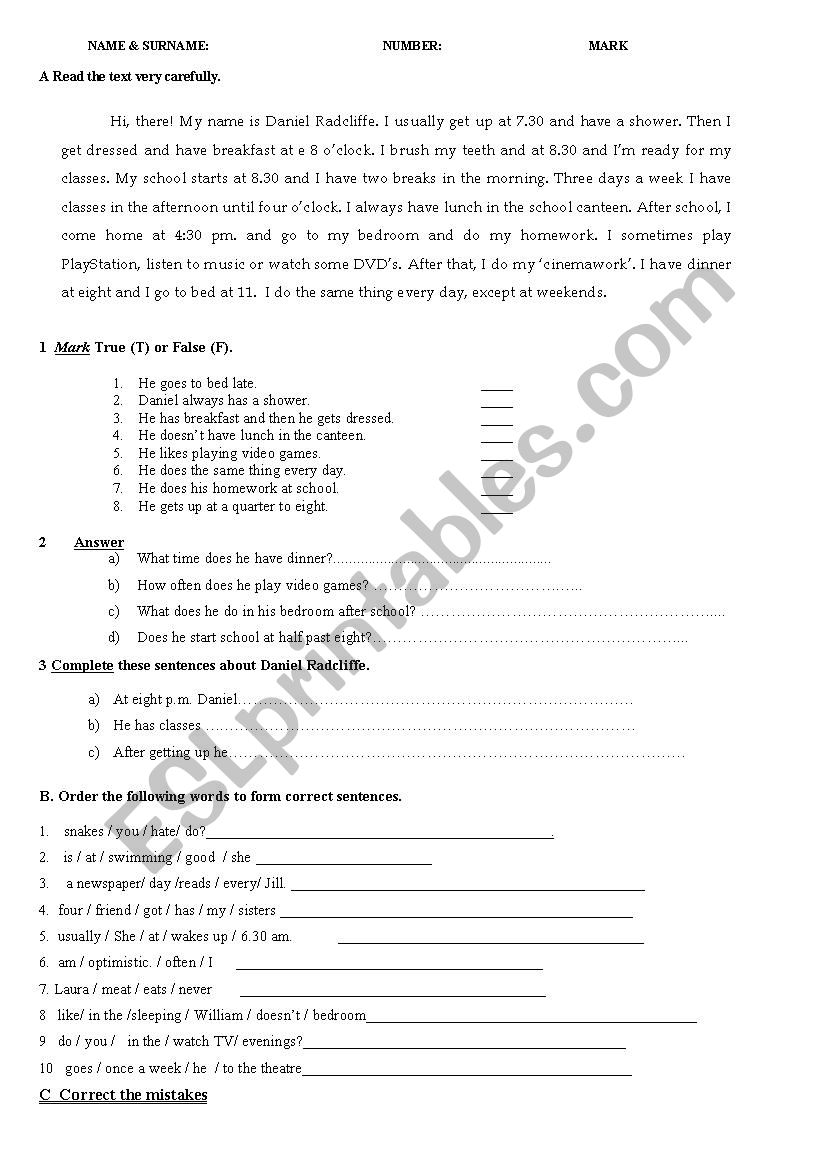 simple present worksheet