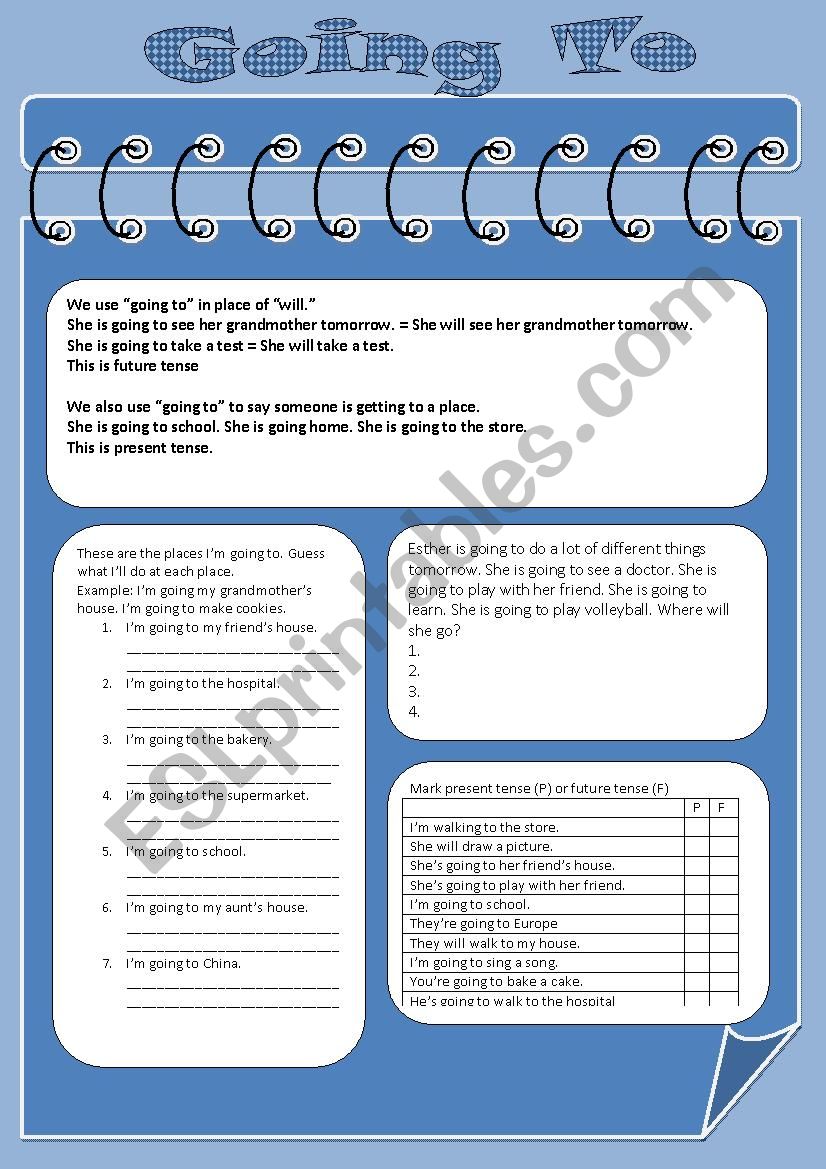 Worksheet on going to  worksheet