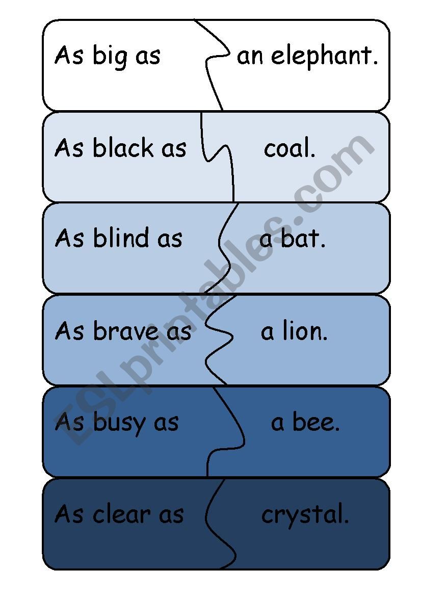 similies puzzle pieces worksheet