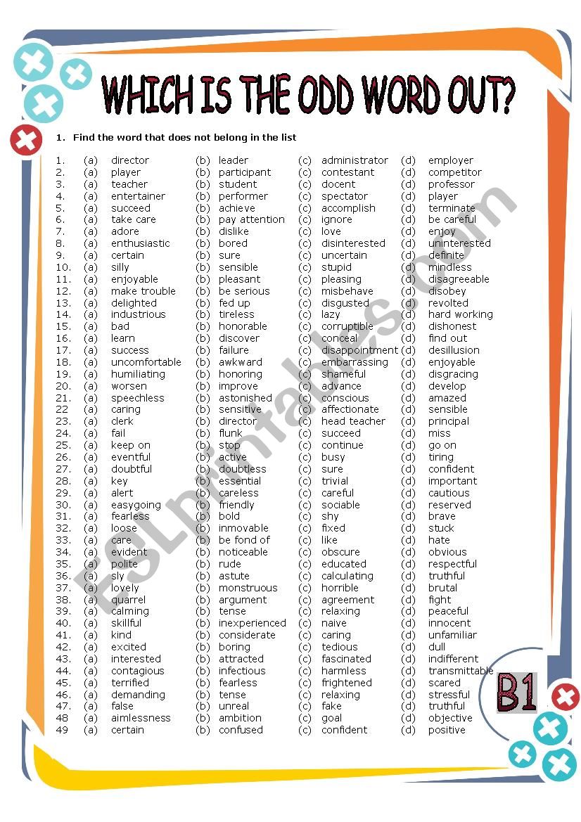 Which is the Odd Word Out? worksheet