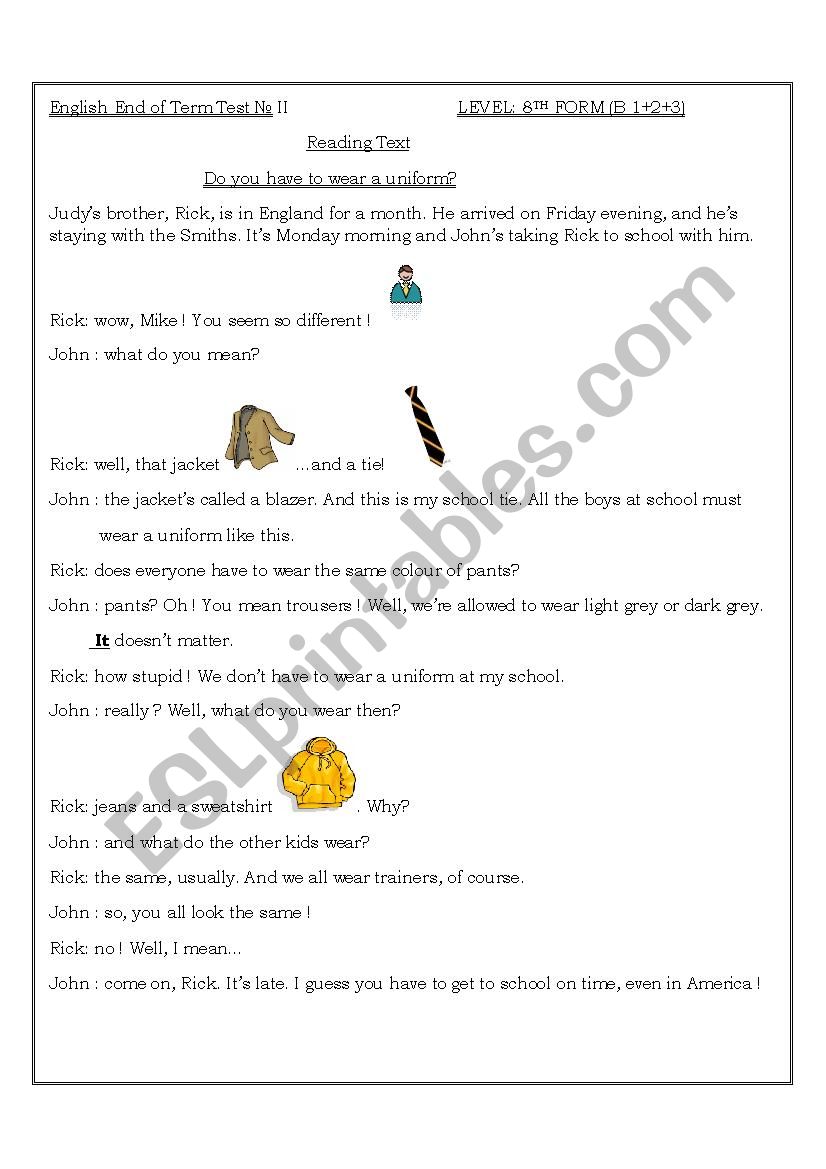 English End of Term Test NÂ° 2 Level 8th year Basic Education