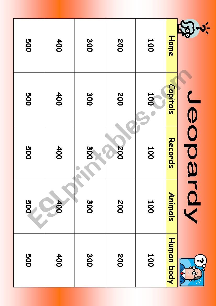 Jeopardy worksheet