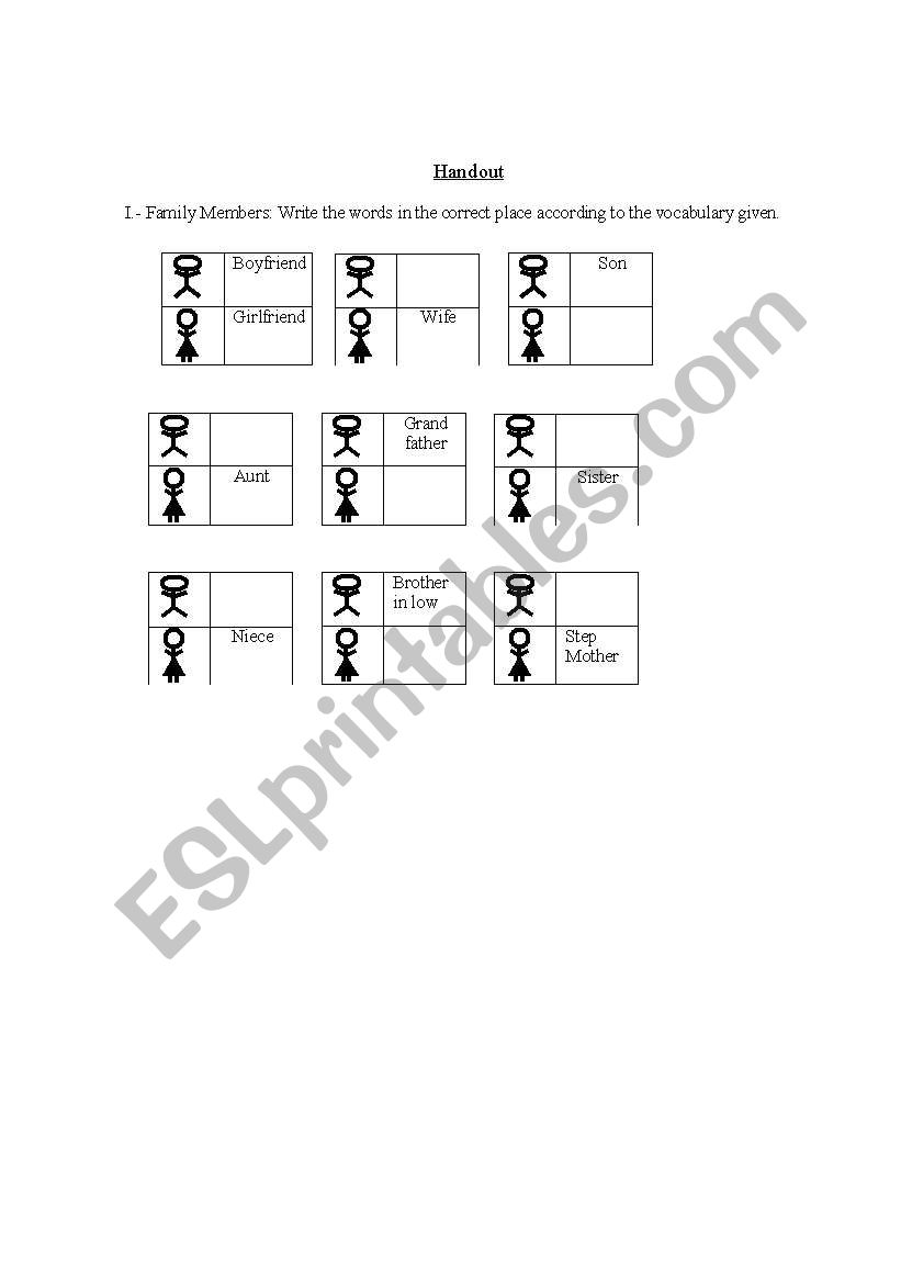 Family members worksheet