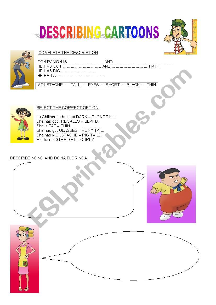 DESCRIBING CARTOONS worksheet