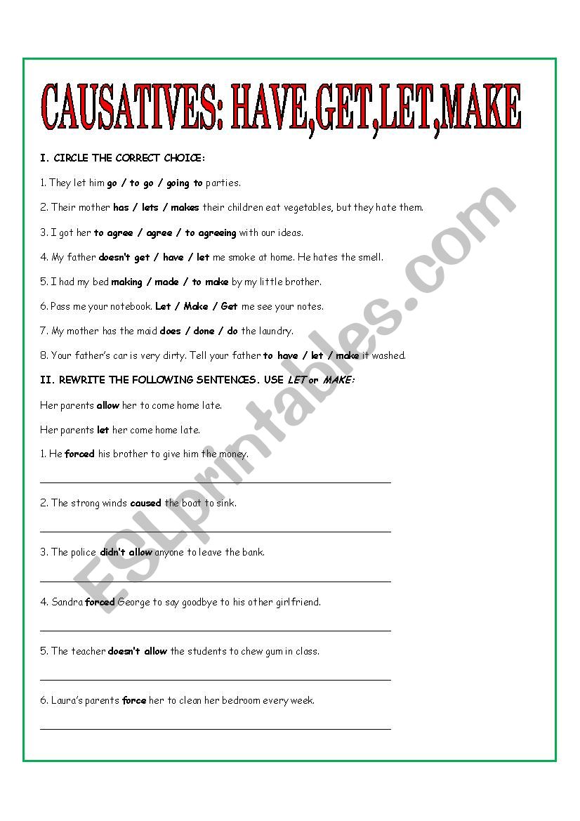 CAUSATIVES worksheet