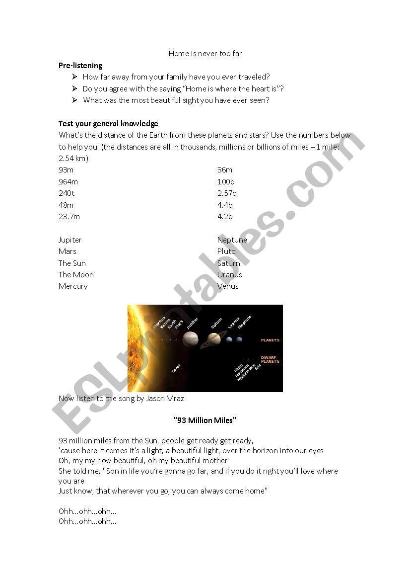 Song activity- 93 million miles 