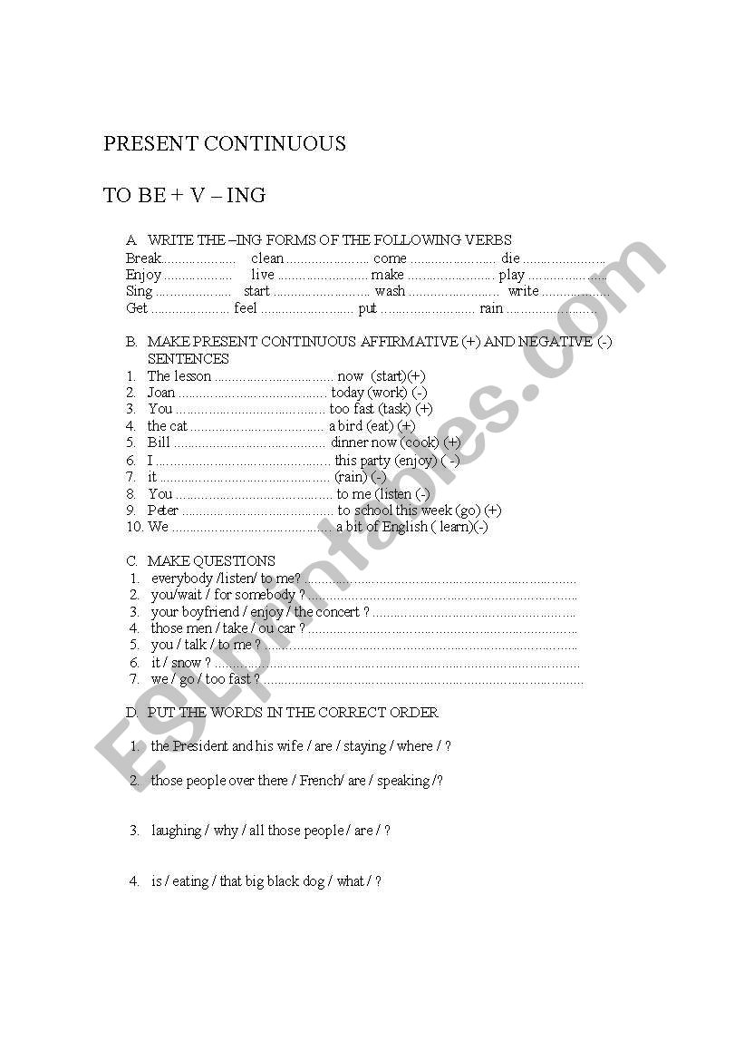 PRESENT CONTINUOUS worksheet