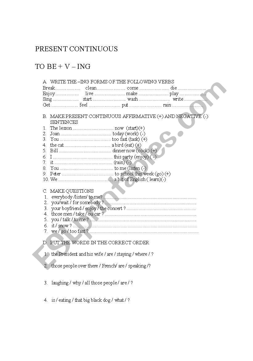 PRESENT CONTINUOUS worksheet