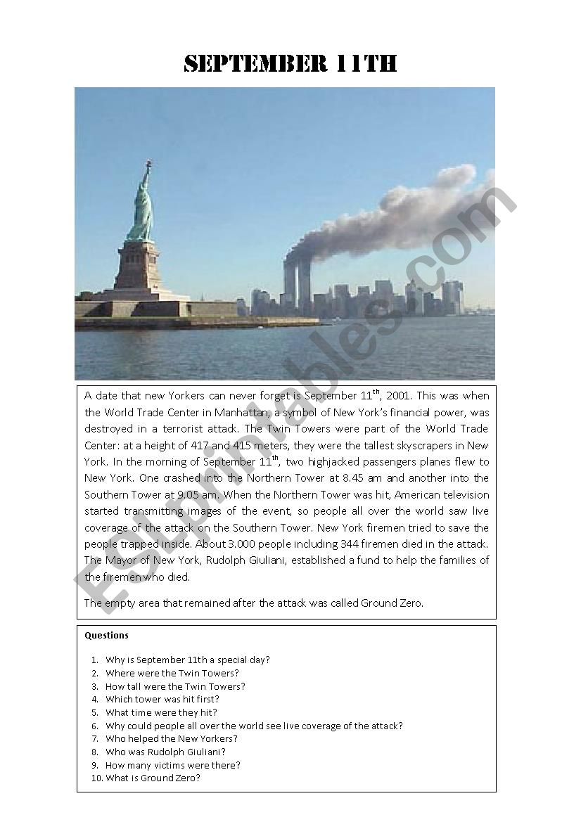 9/11 worksheet