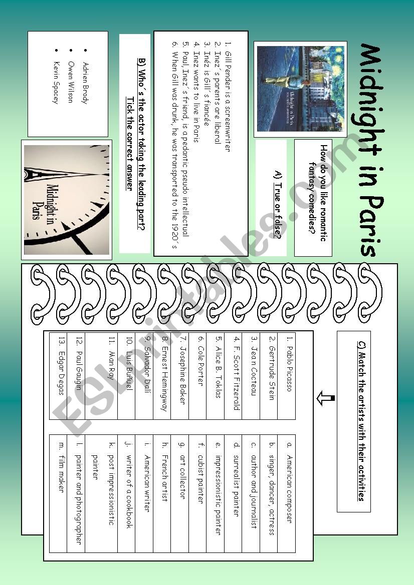 Midnight in Paris worksheet