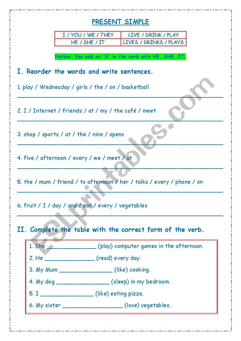 FOOD AND PRESENT SIMPLE worksheet