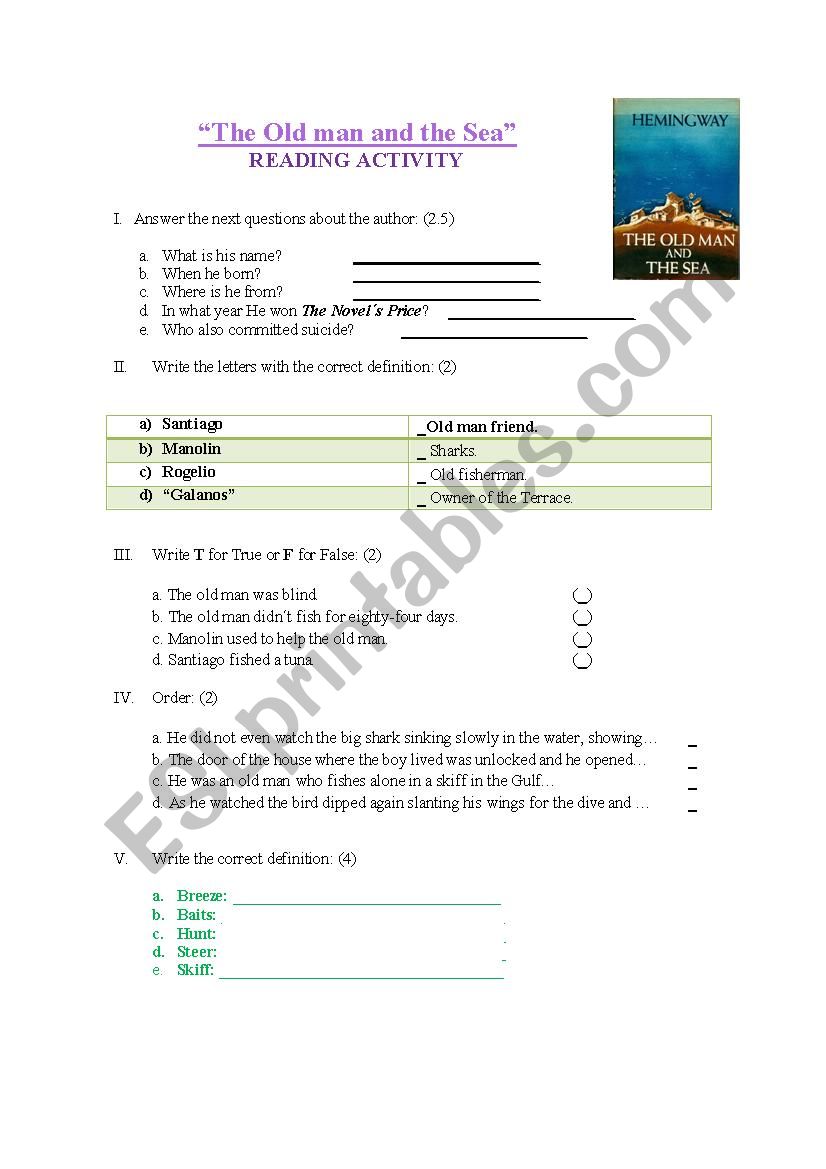 The old Man and the Sea worksheet