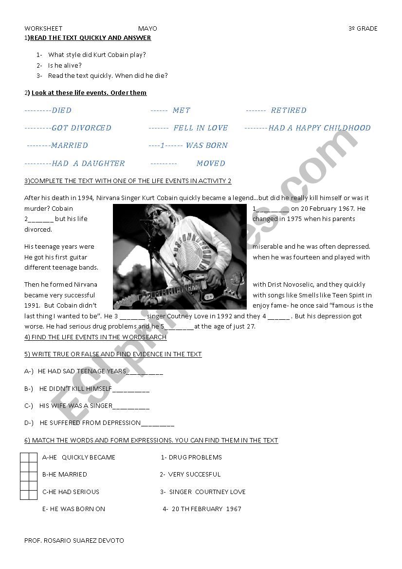   kurt cobain worksheet