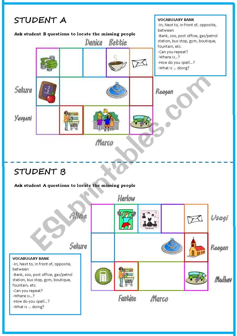 Places information exchange -Speaking Activity