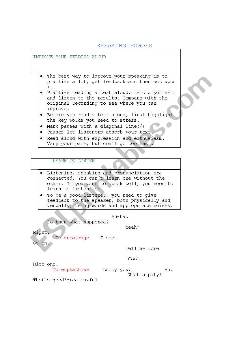 SPEAKING POWDER worksheet