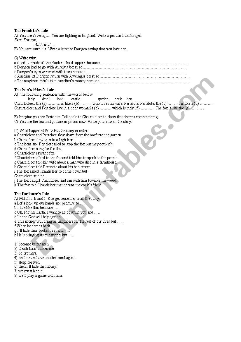 The Canterbury Tales worksheet