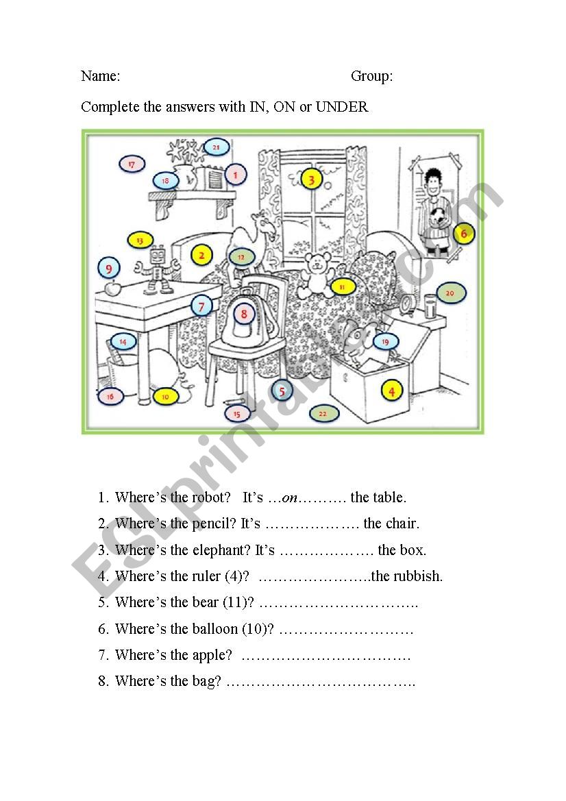 Propositions of place worksheet