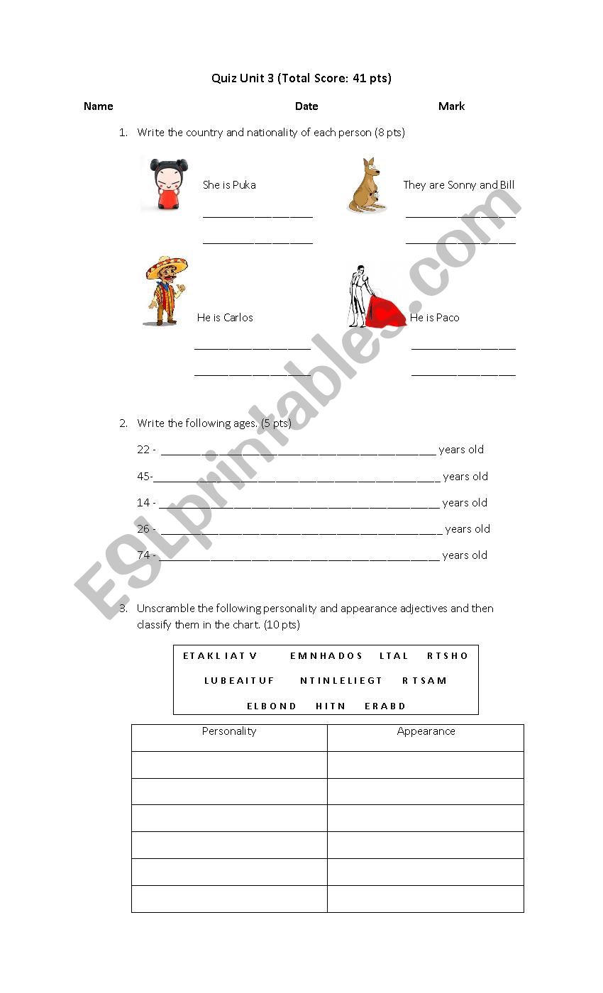 quiz worksheet