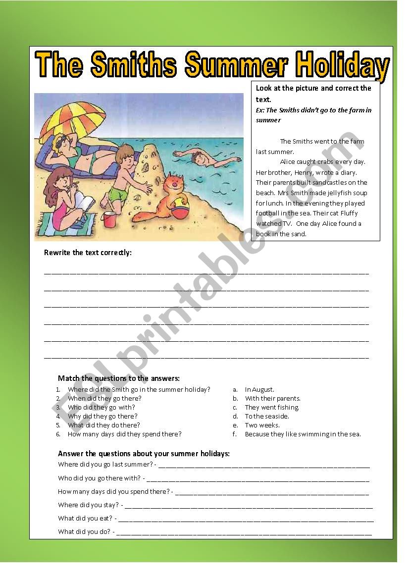 Summer holiday worksheet