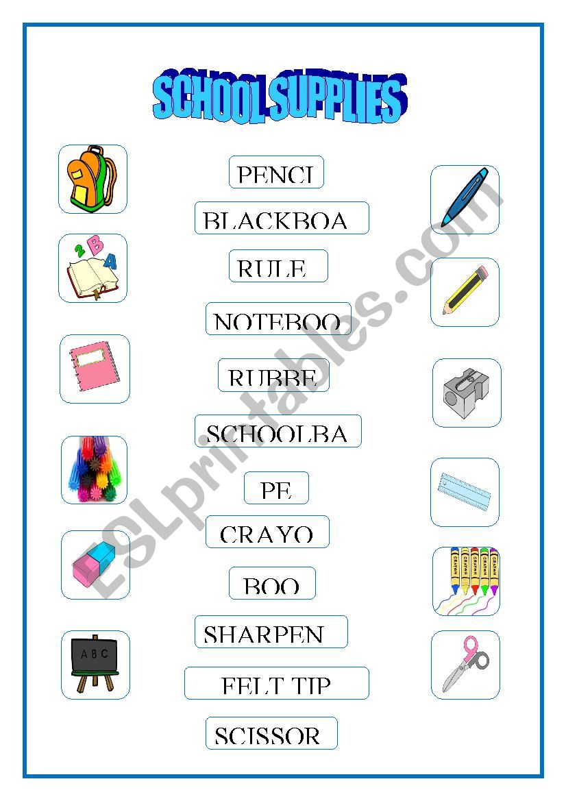 School supplies worksheet