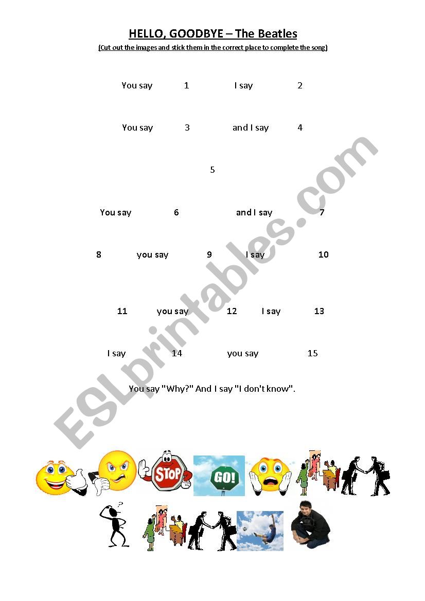 Hello, Goodbye - The Beatles worksheet Hello, Goodbye - The Beatles worksheet