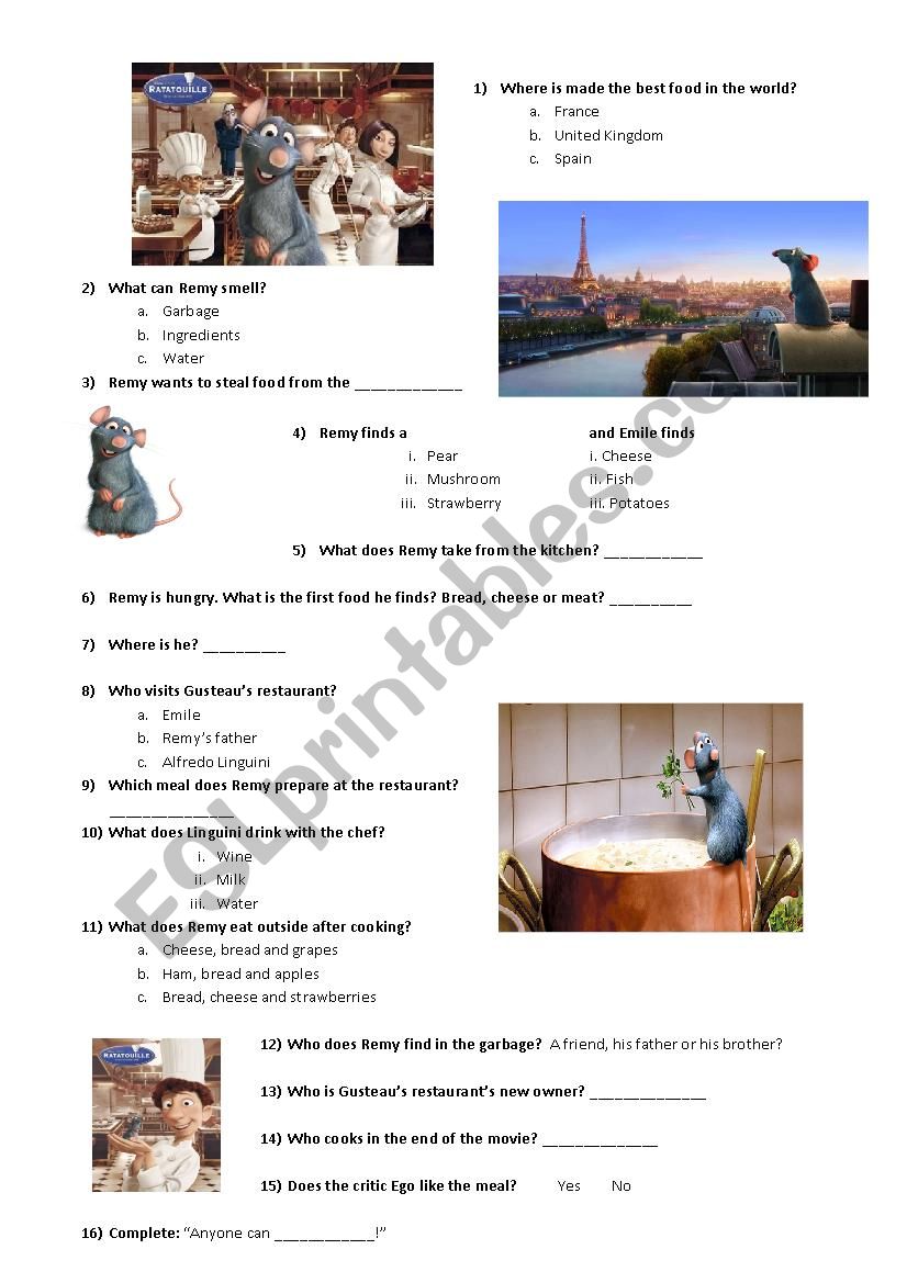 Ratatouille worksheet worksheet