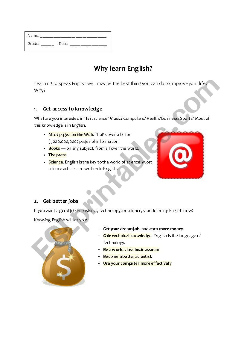 WHY LEARN ENGLISH? worksheet