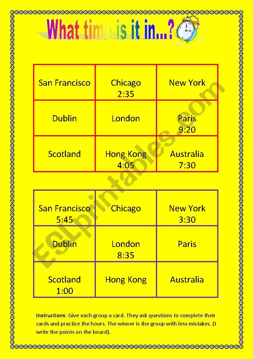 What time is it in...? worksheet