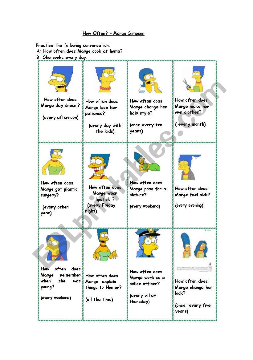How often does Marge Simpson...? (short conversations)