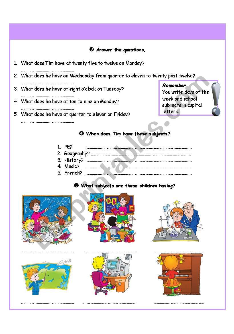 School subject - II part worksheet