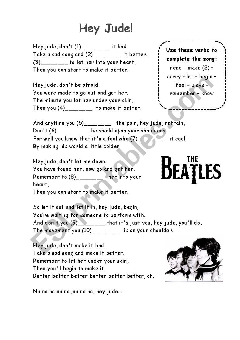 Hey Jude Song worksheet