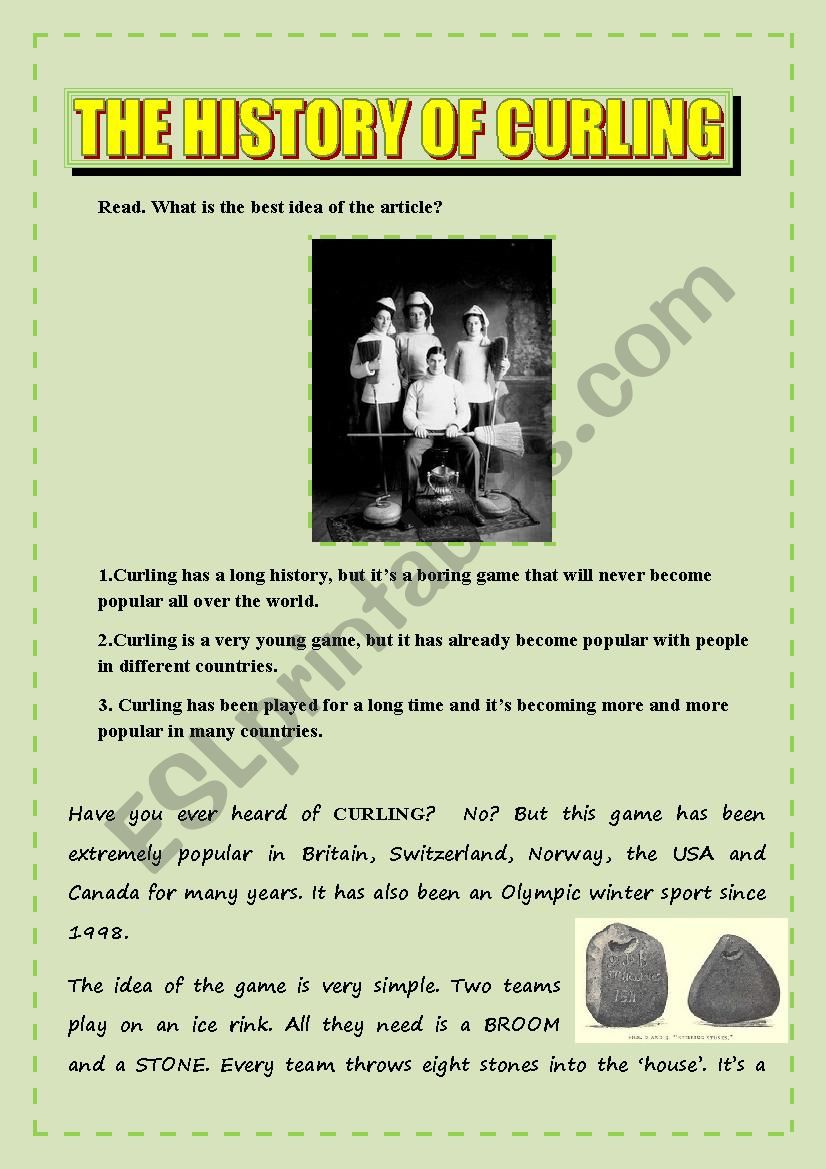 The History of  Curling worksheet