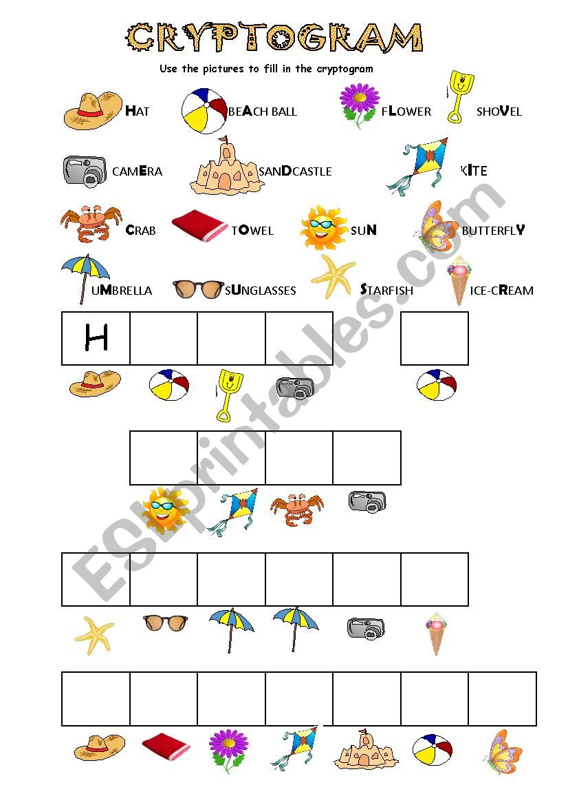 Summer cryptogram worksheet