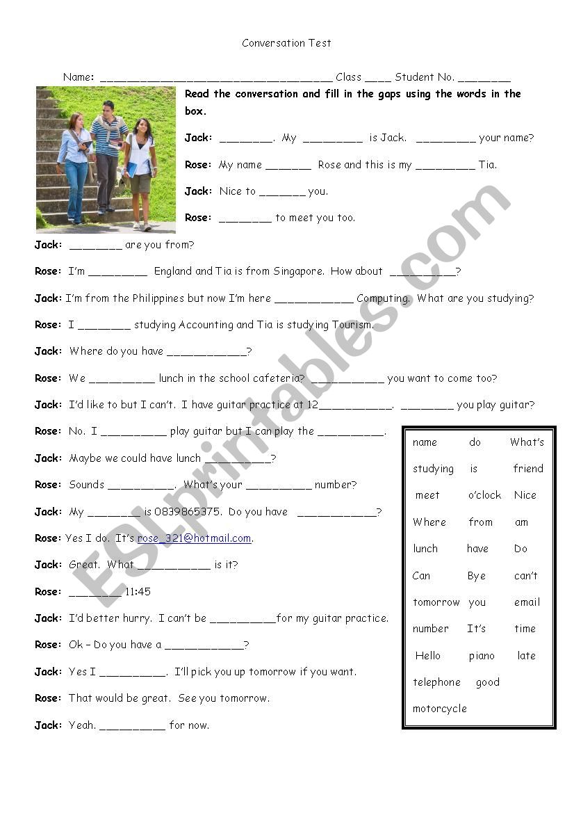 Conversation Test worksheet