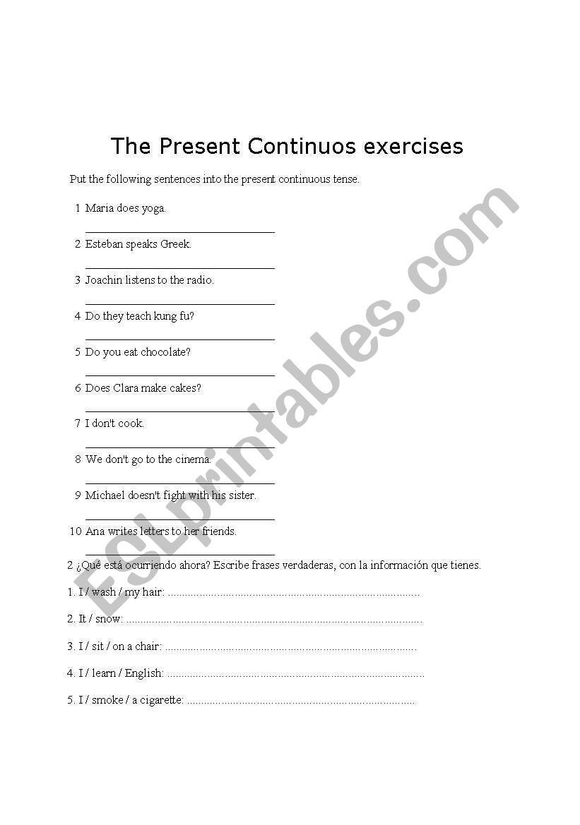 The present continuous exercises