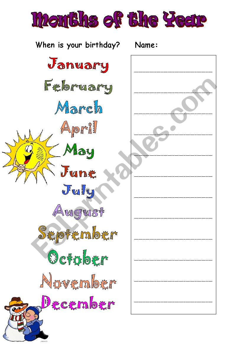 Months - When is your Birthday