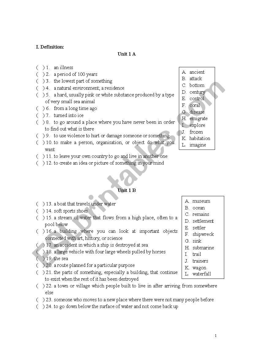 English in mind - Book 2 - Definition worksheet