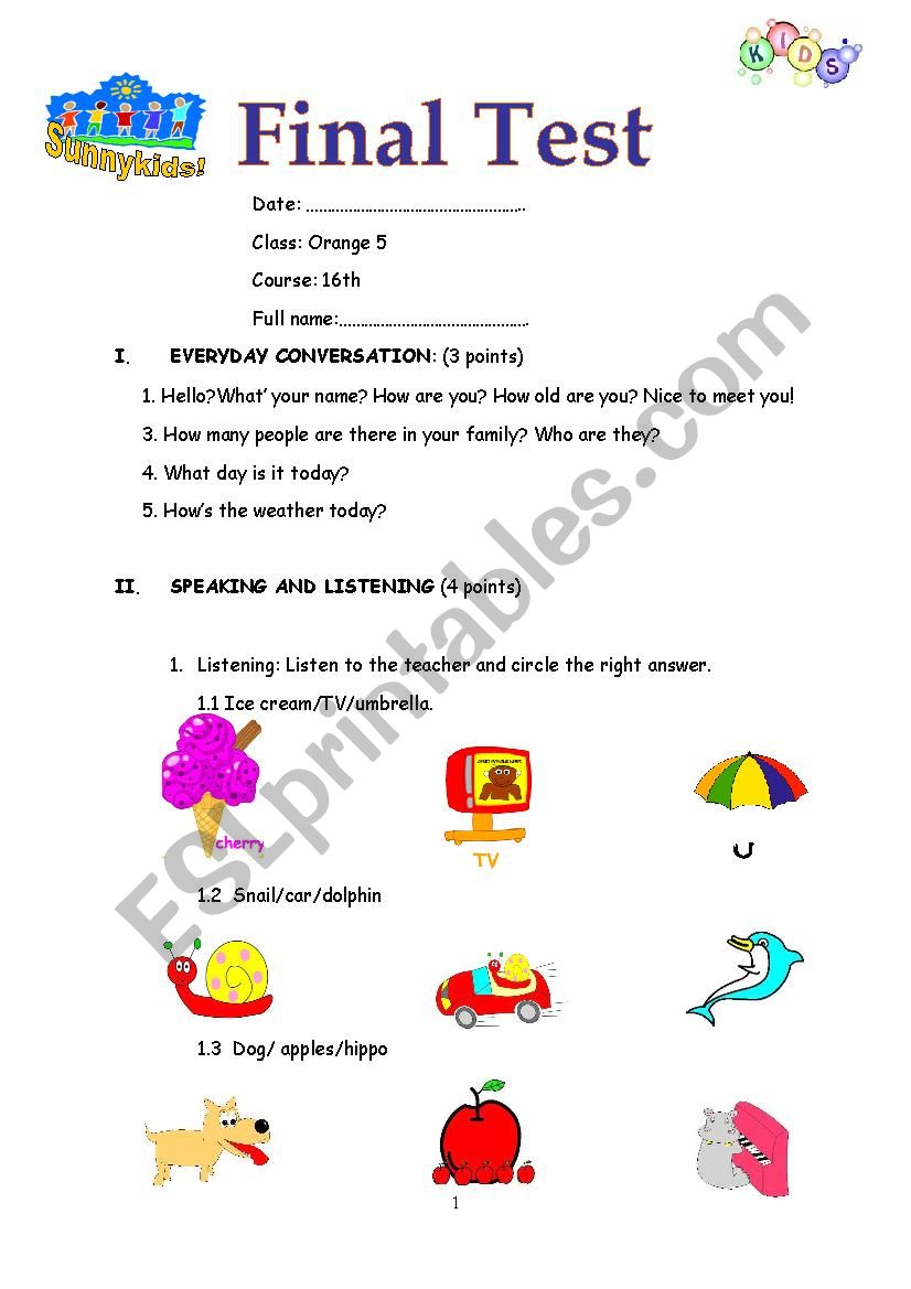 TEST FOR ELEMENTARY STUDENT worksheet